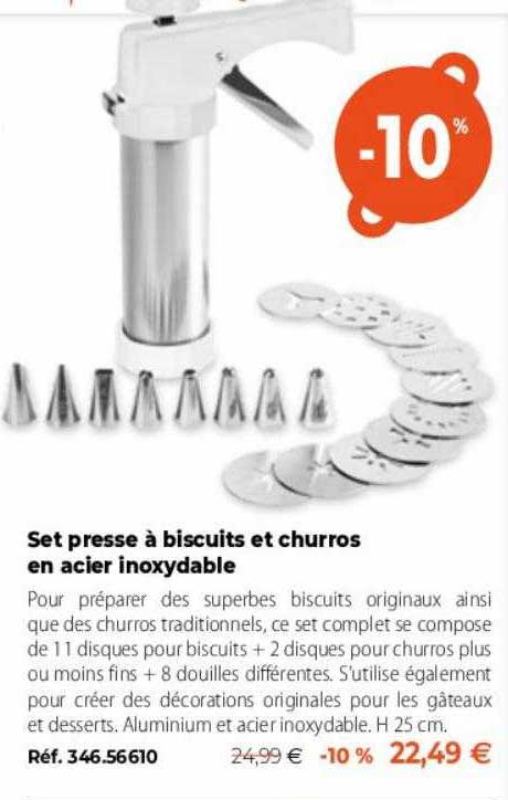 set presse à biscuits et churros en acier inoxydable
