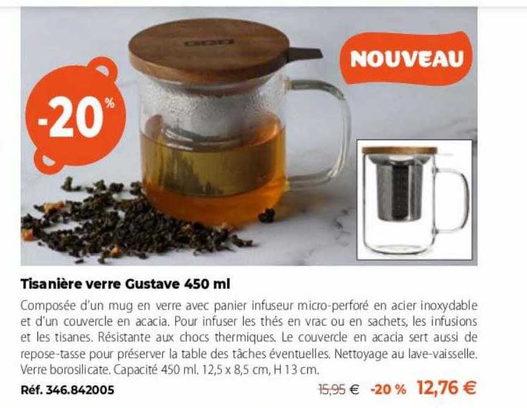 tisanière verre gustave 450 ml