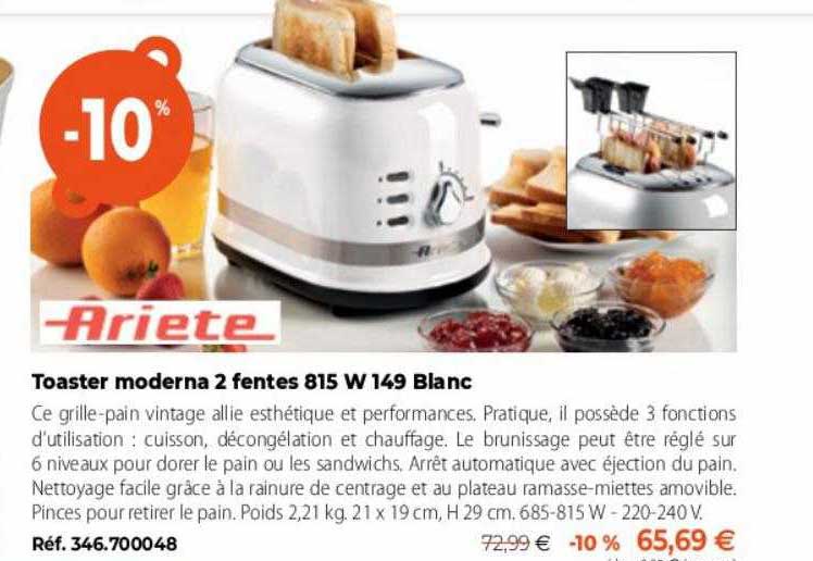 toaster moderna 2 fentes 815 w 149 blanc