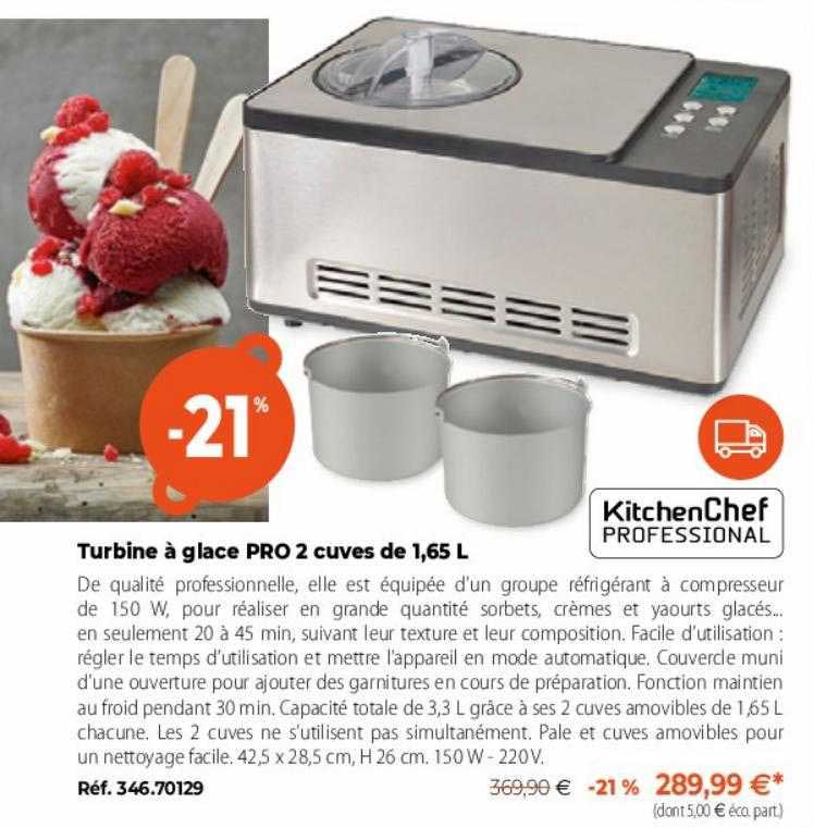 turbine à glace pro 2 cuves de 1,65 l kitchenChef professional