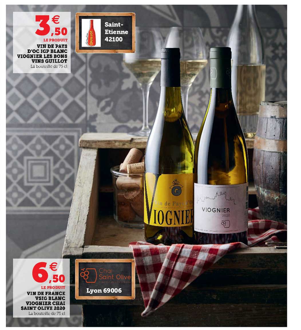 vin de pays d'oc igp blanc viognier les bons vins guillot, vin de fance vsig blanc viognier chal saint olive 2020