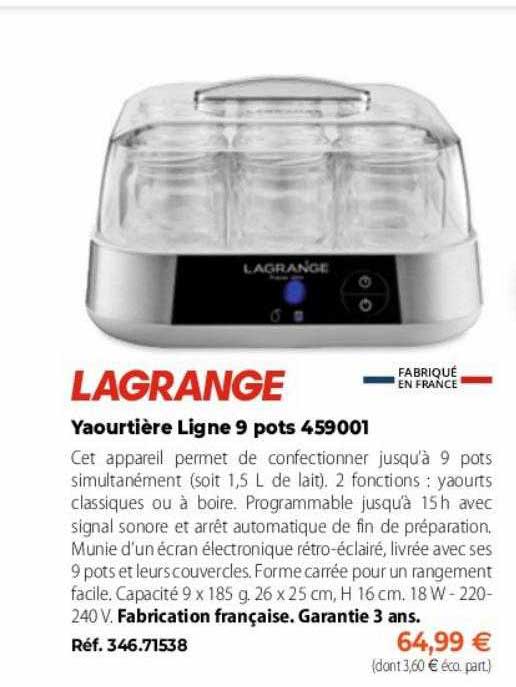 yaourtière ligne 9 pots 459001 lagrange
