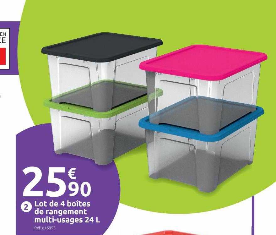 lot de 4 boîtes de rangement multi-usages 24l