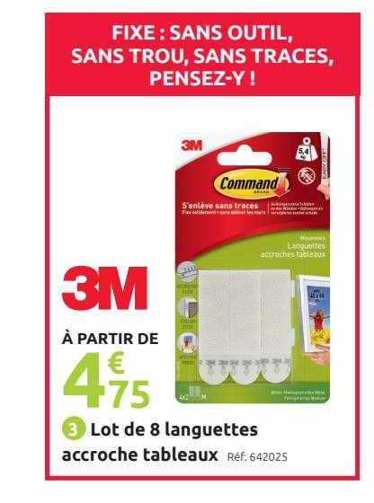lot de 8 languettes accroche tableaux 3m
