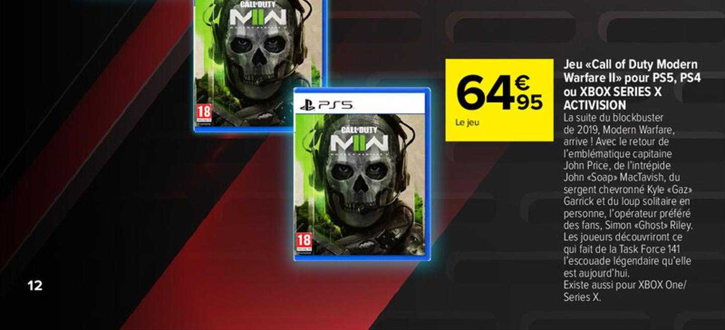 jeu «call of duty modern warfare II» pour ps5, ps4 ou xbox séries x activision