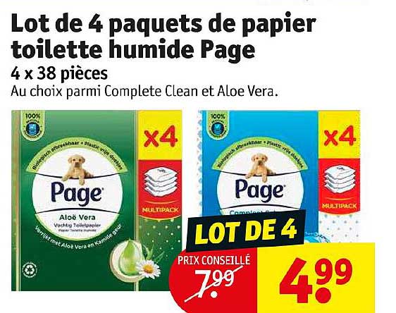 lot de 4 paquets de papier toilette humide page