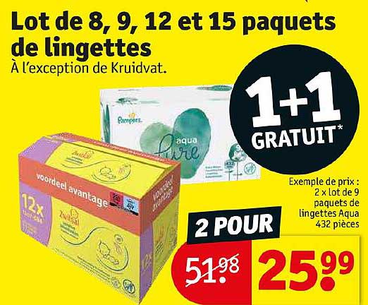 lot de 8, 9, 12 et 15 paquets de lingettes