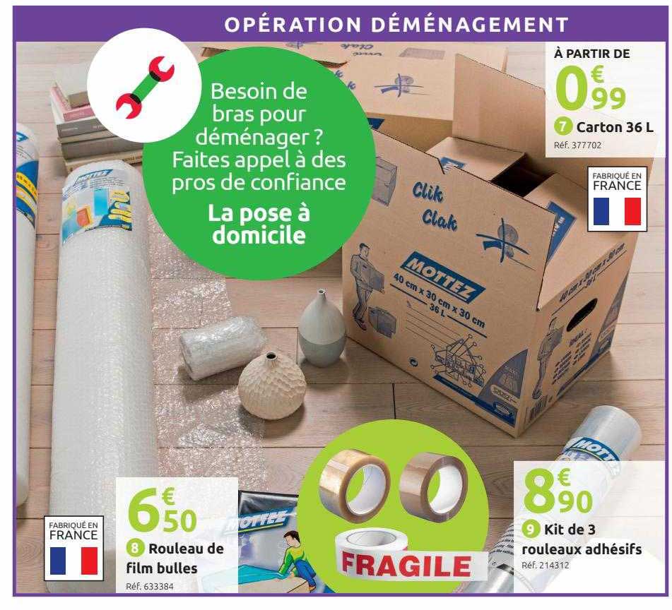 rouleau de film bulles, carton 36l, kit de 3 rouleaux adhésifs