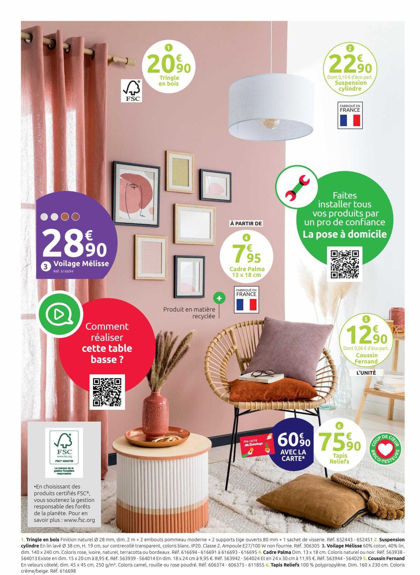 tringle en bois, suspension cylindre, cadre palma 13 x 18 cm, coussin fernand, tapis reliefs