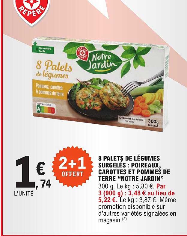 8 palets de légumes surgelés : poireaux, carottes et pommes de terre "notre jardin"