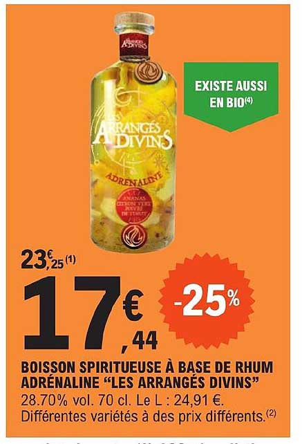 boisson spiritueuse à base de rhum adrénaline "les arrangés divins"