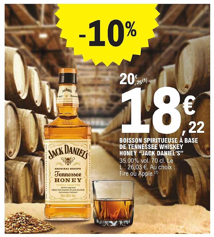 boisson spiritueuse à base de tennessee whiskey honey "jack daniel's"