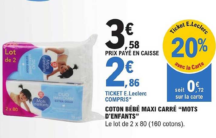 coton bébé maxi carré "mots d'enfants"