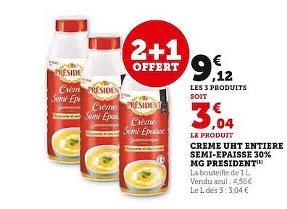 crème uht entière semi-épaisse 30% mg président