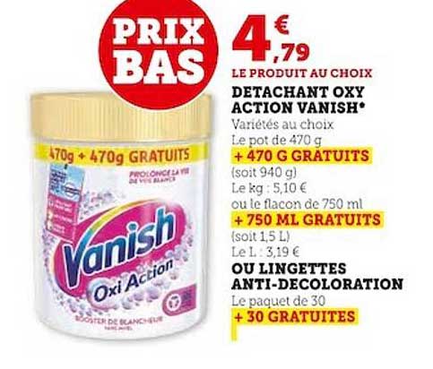 détachant oxy action vanish ou lingettes anti-décoloration