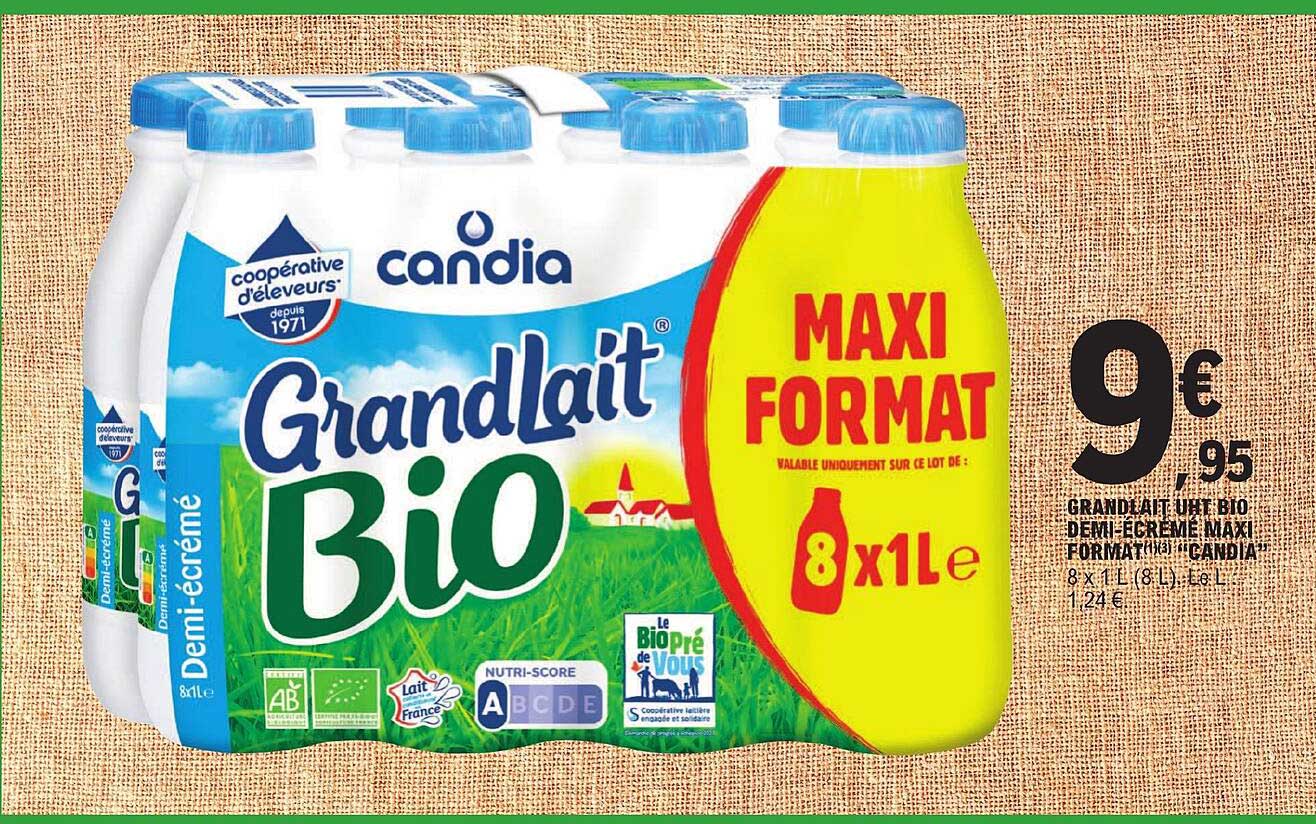 grand lait uht bio demi-écrémé maxi format "candia"