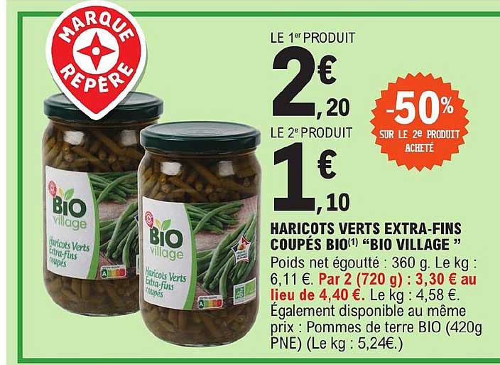 haricots verts extra-fins coupés bio "bio village"