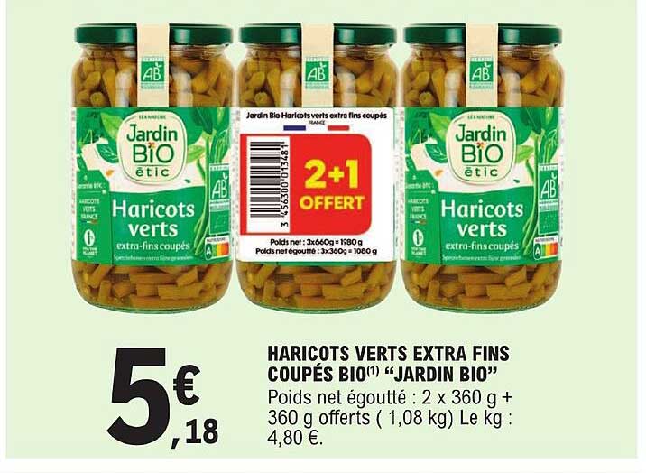 Haricots Verts Extra Fins Coupés Bio "jardin Bio"