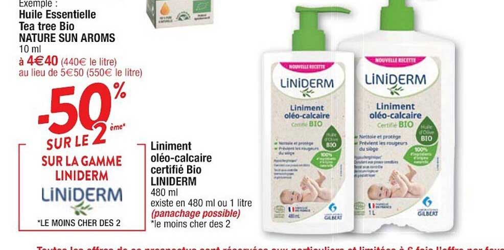 huile essentielle tea tree bio nature sun aroms, liniment oléo-calcaire certifié bio liniderm