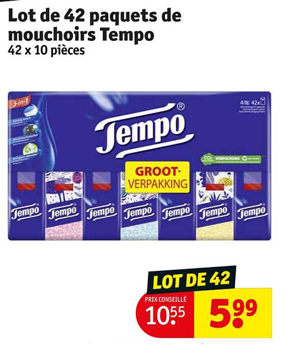 lot de 42 paquets de mouchoirs tempo