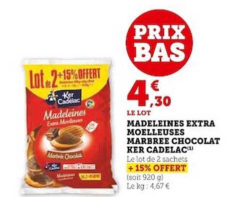 Madeleines Extra Moelleuses Marbrée Chocolat Ker Cadélac