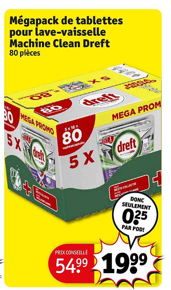 mégapack de tablettes pour lave-vaisselle machine clean dreft