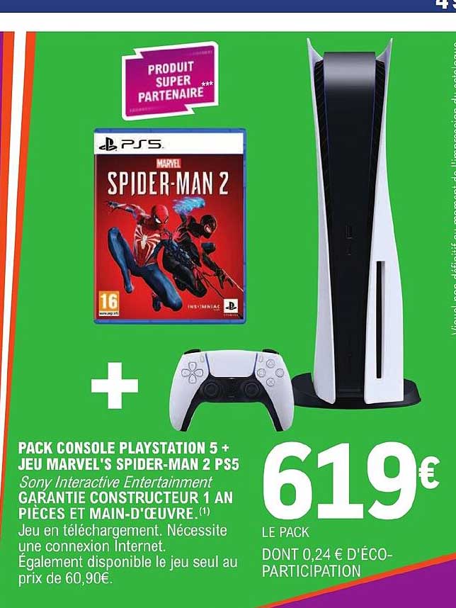 pack console playstation 5 + jeu marvel's spider-man ps5