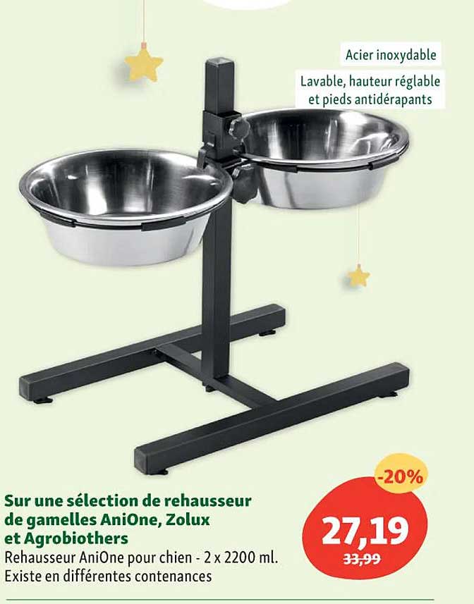 sélection de rehausseur de gamelles aniOne, zolux et agrobiothers