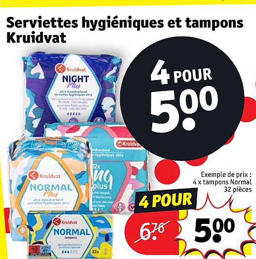 serviettes hygiéniques et tampons kruidvat
