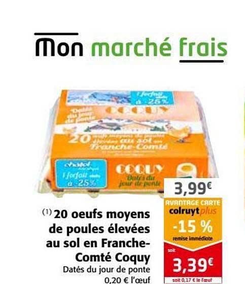 20 œufs moyens de poules élevées au sol en franche comté coquy