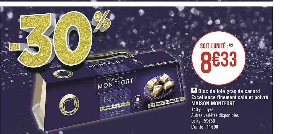 bloc de foie gras de canard excellence finement salé et poivré maison montfort