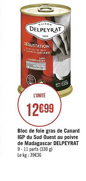 bloc de foie gras de canard igp du sud ouest au poivre de madagascar delpeyrat