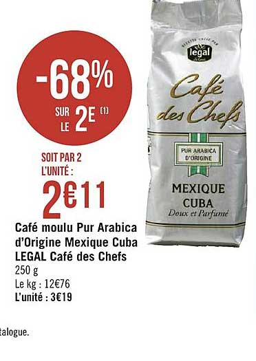 café moulu pur arabica d'origine mexique cuba legal café des chefs