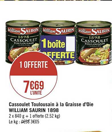 cassoulet toulousain à la graisse d'oie william saurin 1898
