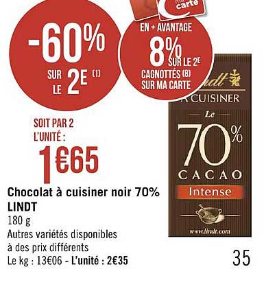 chocolat à cuisiner noir 70% lindt