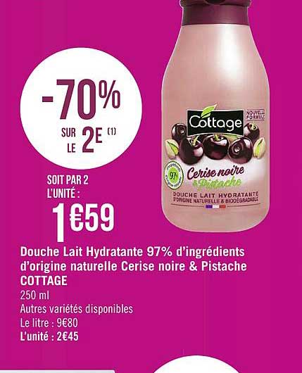 douche lait hydratante 97% d'ingrédients d'origine naturelle cerise noire & pistache cottage
