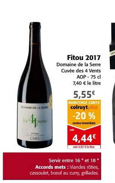 fitou 2017 domaine de la serre cuvée des 4 vents aop