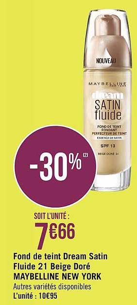 fond de teint dream satin fluide 21 beige doré maybelline new york