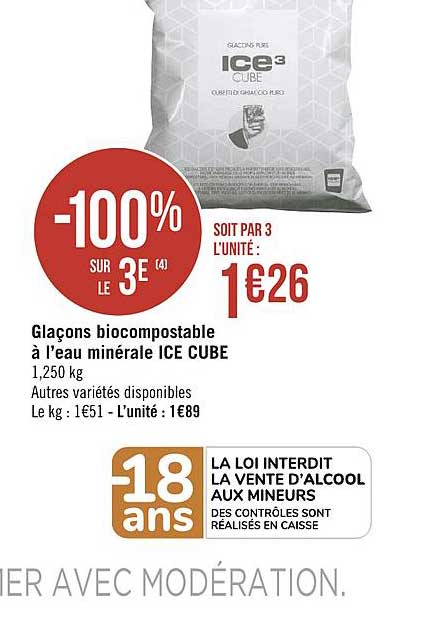 glaçons biocompostable à l'eau minérale ice cube