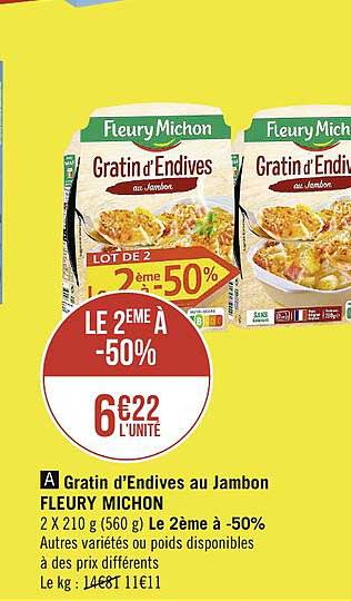 gratin d'endives au jambon fleury michon