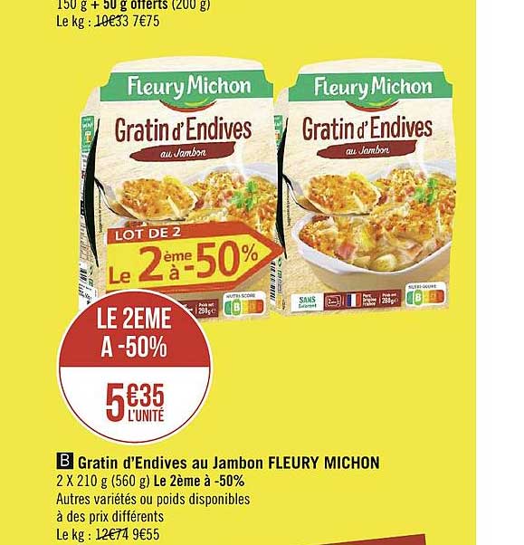 gratin d'endives au jambon fleury michon