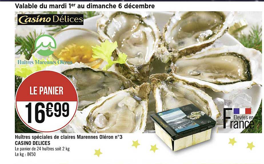 huîtres spéciales de claires marennes oléron n° 3 casino délices