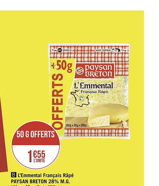 L'emmental Français Râpé Paysan Breton 28% M.g.