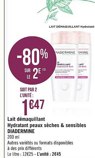 lait démaquillant hydratant peaux sèches & sensibles diadermine