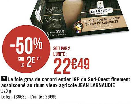 le foie gras de canard entier igp du sud-ouest finement assaisonné au rhum vieux agricole jean larnaudie