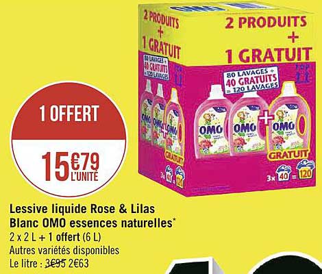 Lessive Liquide Rose & Lilas Blanc Omo Essences Naturelles