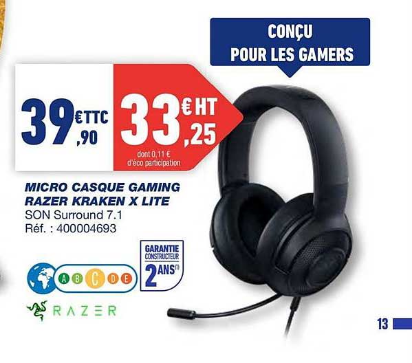 micro casque gaming razer kraken xlite