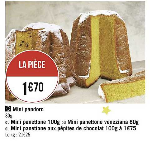 mini pandoro ou mini panettone ou mini panettone veneziana, ou mini panettone aux pépites de chocolat 100g