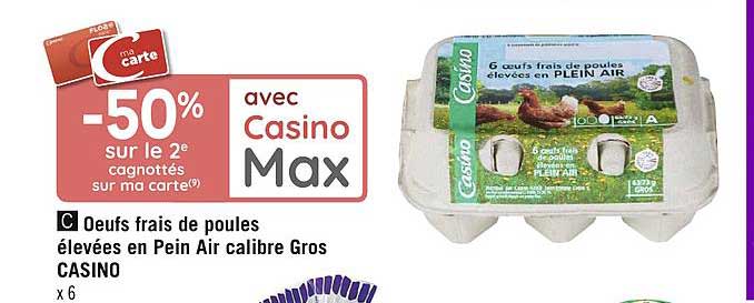 œufs frais de poules élevées en plein air calibre gros casino