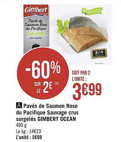 pavés de saumon rose du pacifique sauvage crus surgelés gimbert ocean